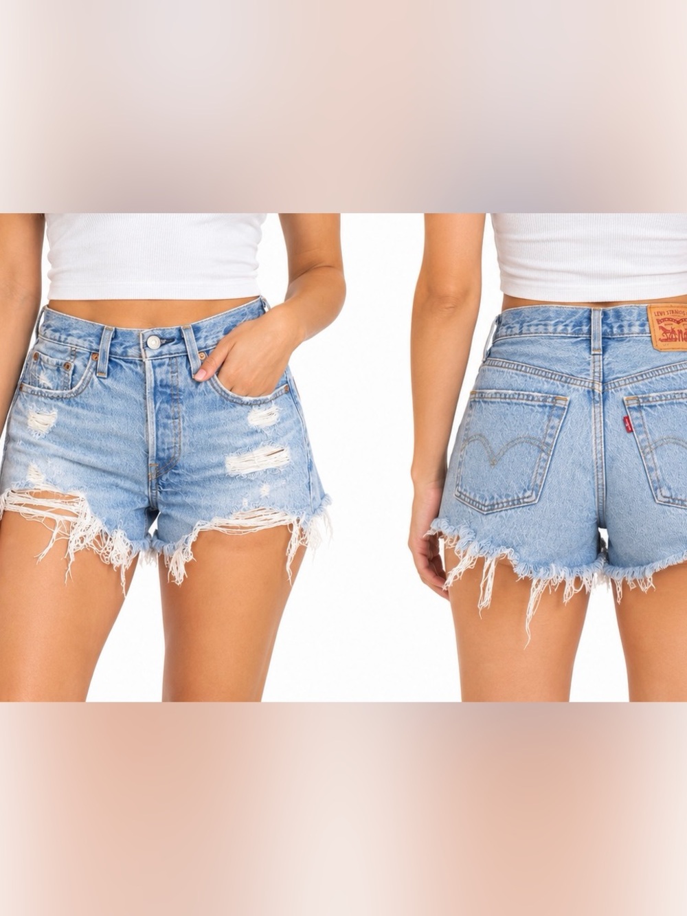 Levi’s 501 Women’s W24 High Rise Distressed Cutoff Denim Shorts Light Wash